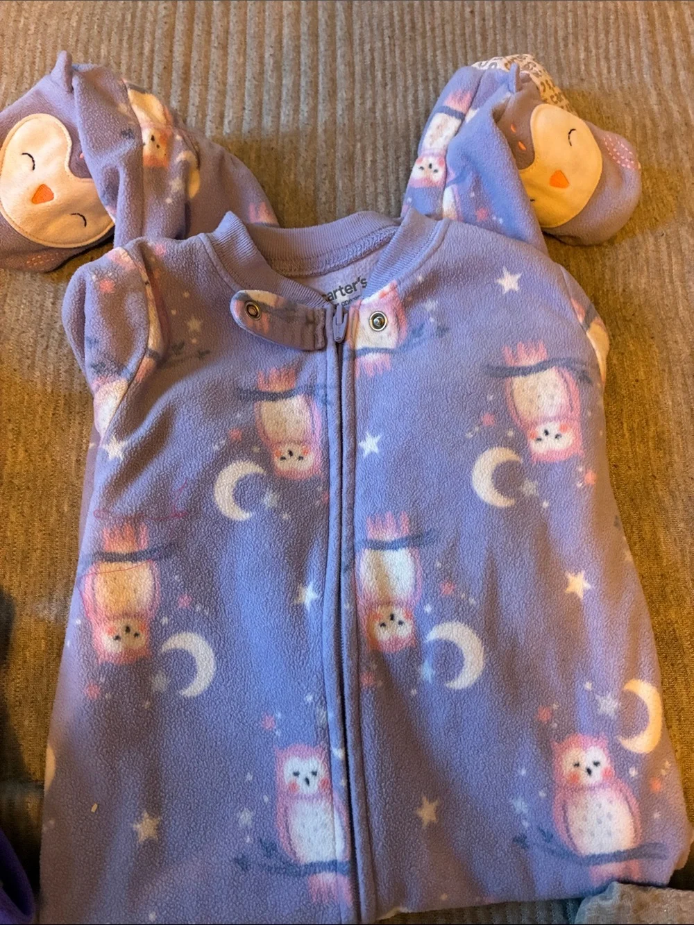 4Carter's Purple, Green & Cream Footed One-Piece Sleepers - Unicorn Moon Prints
